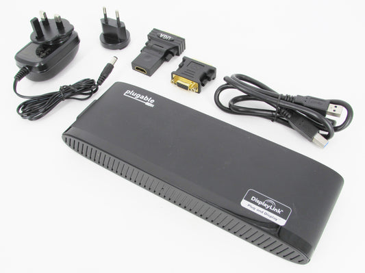 Plugable UD-3900H-EU USB 3.0 Dual 2K Monitor Horizontal Docking Station Inc PSU